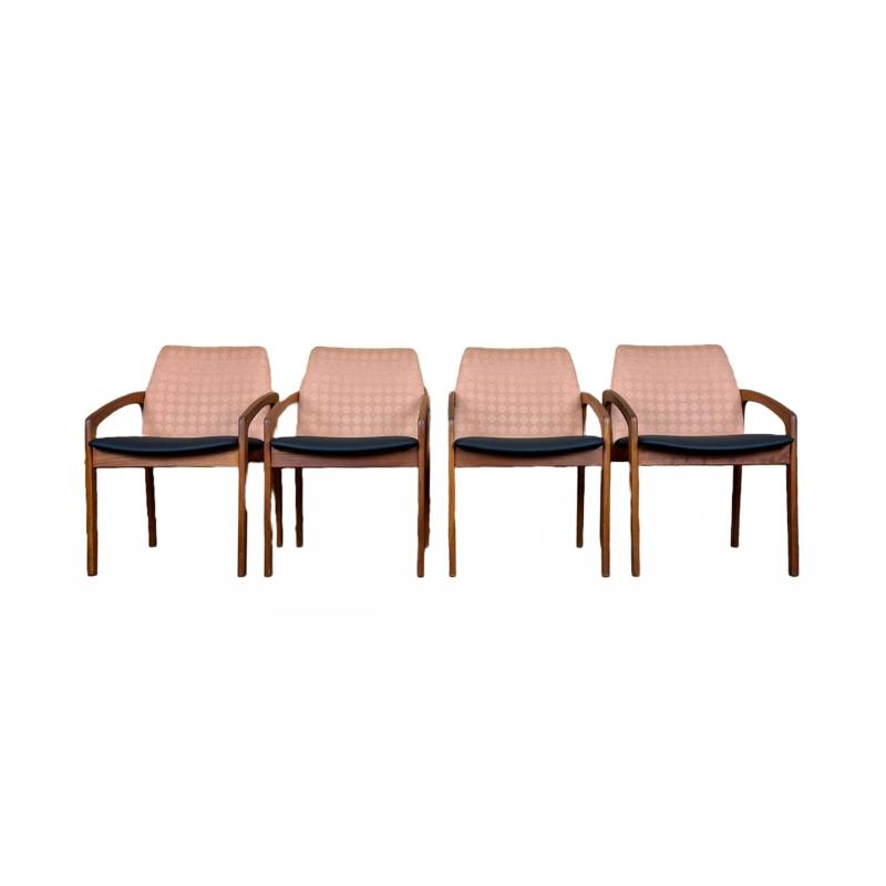 4x 60s 70s Teak Dining Chair Henning Kjaernulf for Korup Stolefabric Model 23