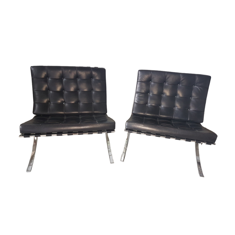Barcelona chairs by Ludwig Mies van der Rohe for Knoll International, Set of 2
