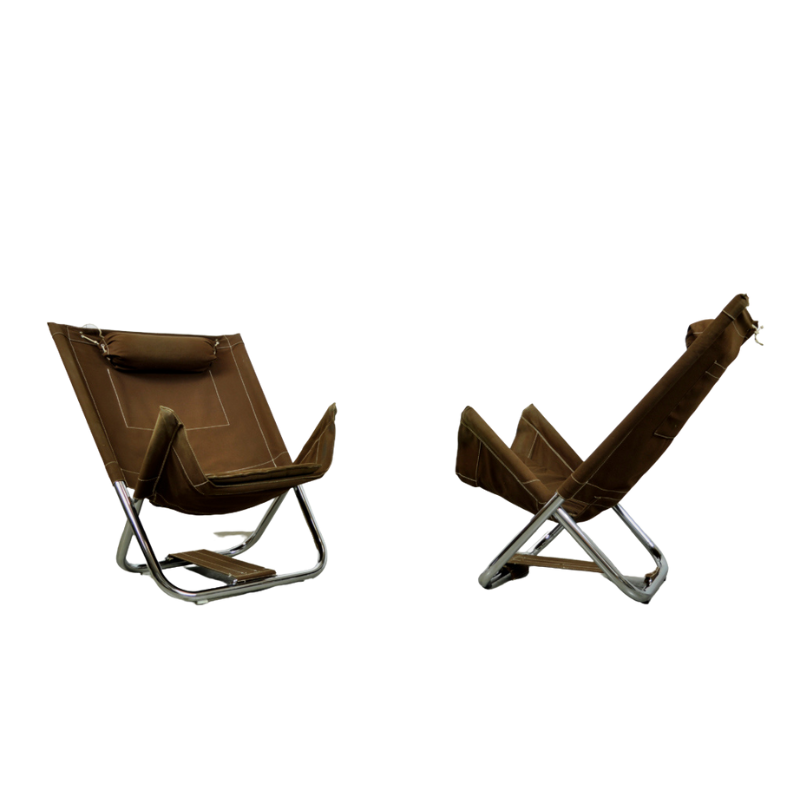 Foldable canvas lounge chairs, model X75-4, by Borge Lindau & Bo Lindekrantz for Lammhults, Sweden 70s