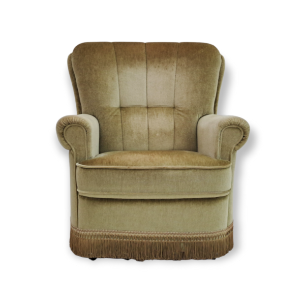 80s, Danish velour chair, original condition, beech wood