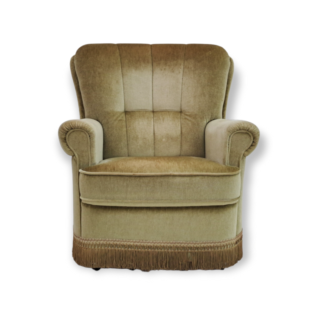 80s, Danish velour chair, original condition, beech wood