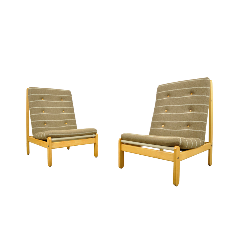 Rare mid-century oak easy lounge chairs by Bernt Petersen for Schiang Furniture, Denmark 1960s