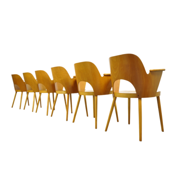 Rare set of beech dining chairs by Oswald Haerdtl (1899-1859) and produced by Ton (Thonet) in former Czech Republic, 1950s