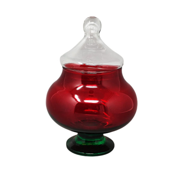 1960s Astonishing Red and Green Jar in Empoli Glass by Rossini. Made in Italy