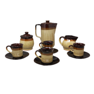 1970s Gorgeous Brown Coffee Set in Faenza Ceramic. Handmade Made in Italy