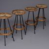 Rattan Bar Stools by Dirk Van Sliedregt for Rohé Noordwolde, 1950s, Set of 4 Rattan Bar Stools by Dirk Van Sliedregt for Rohé Noordwolde, 1950s, Set of 4
