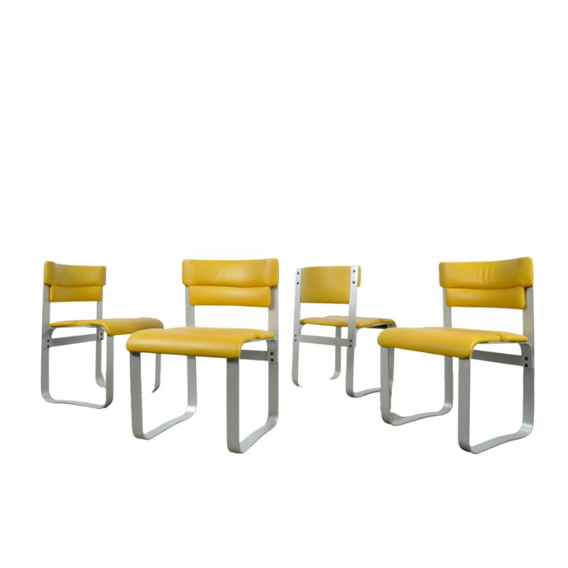 Rare set of four dining chairs attributed to Ilmar Lappalainen and produced by Asko, 1960s Finland
