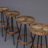 Rattan Bar Stools by Dirk Van Sliedregt for Rohé Noordwolde, 1950s, Set of 4 Rattan Bar Stools by Dirk Van Sliedregt for Rohé Noordwolde, 1950s, Set of 4