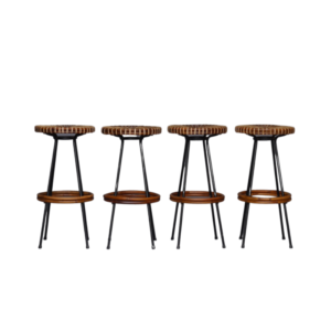 Rattan Bar Stools by Dirk Van Sliedregt for Rohé Noordwolde, 1950s, Set of 4