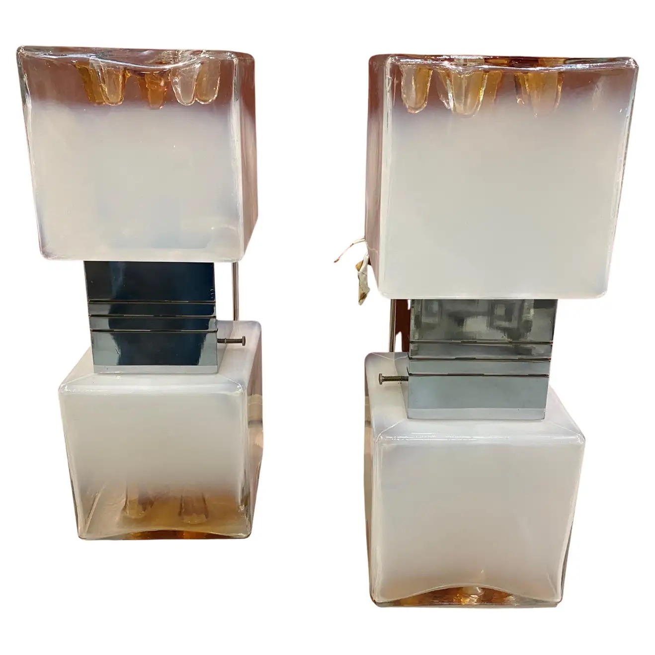 1970s Space Age Set Of Two Cubic Murano Glass Italian Wall Sconces by Sciolari