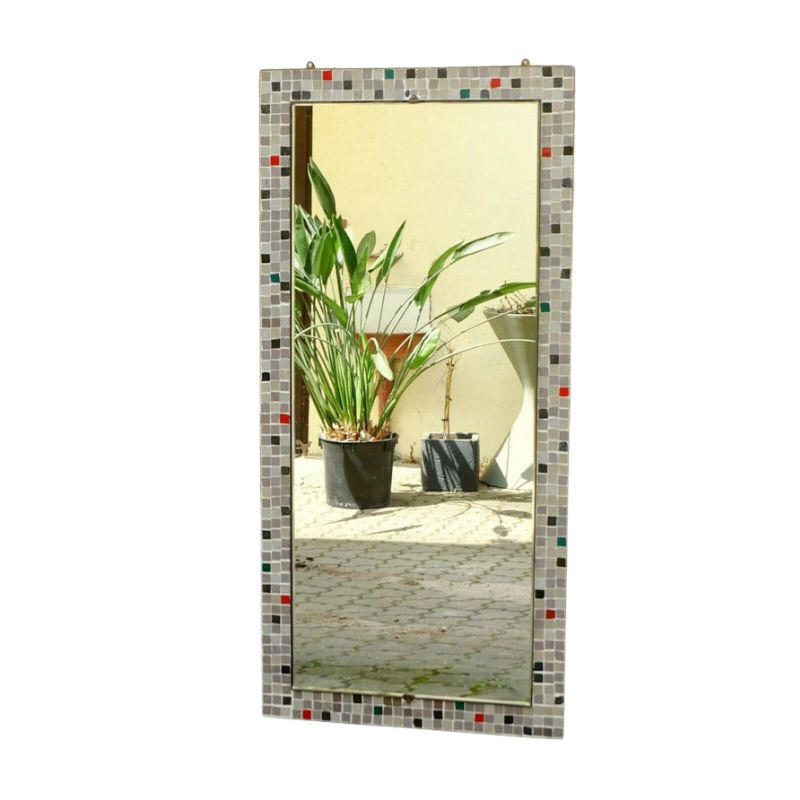 very rare large 1950s WALL MIRROR mid century modern mosaic and brass mirror