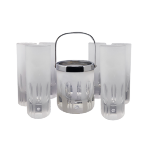 1960 Gorgeous Ice Bucket with 6 Glasses in Hand Cut Lead Crystal by Kristal. Made in Italy