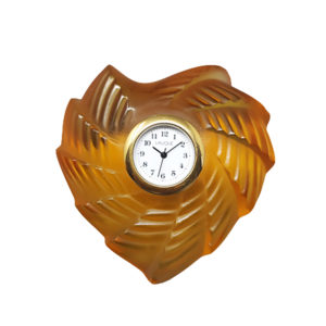1990s Astonishing Amber Clock by Lalique in Crystal. Made in France