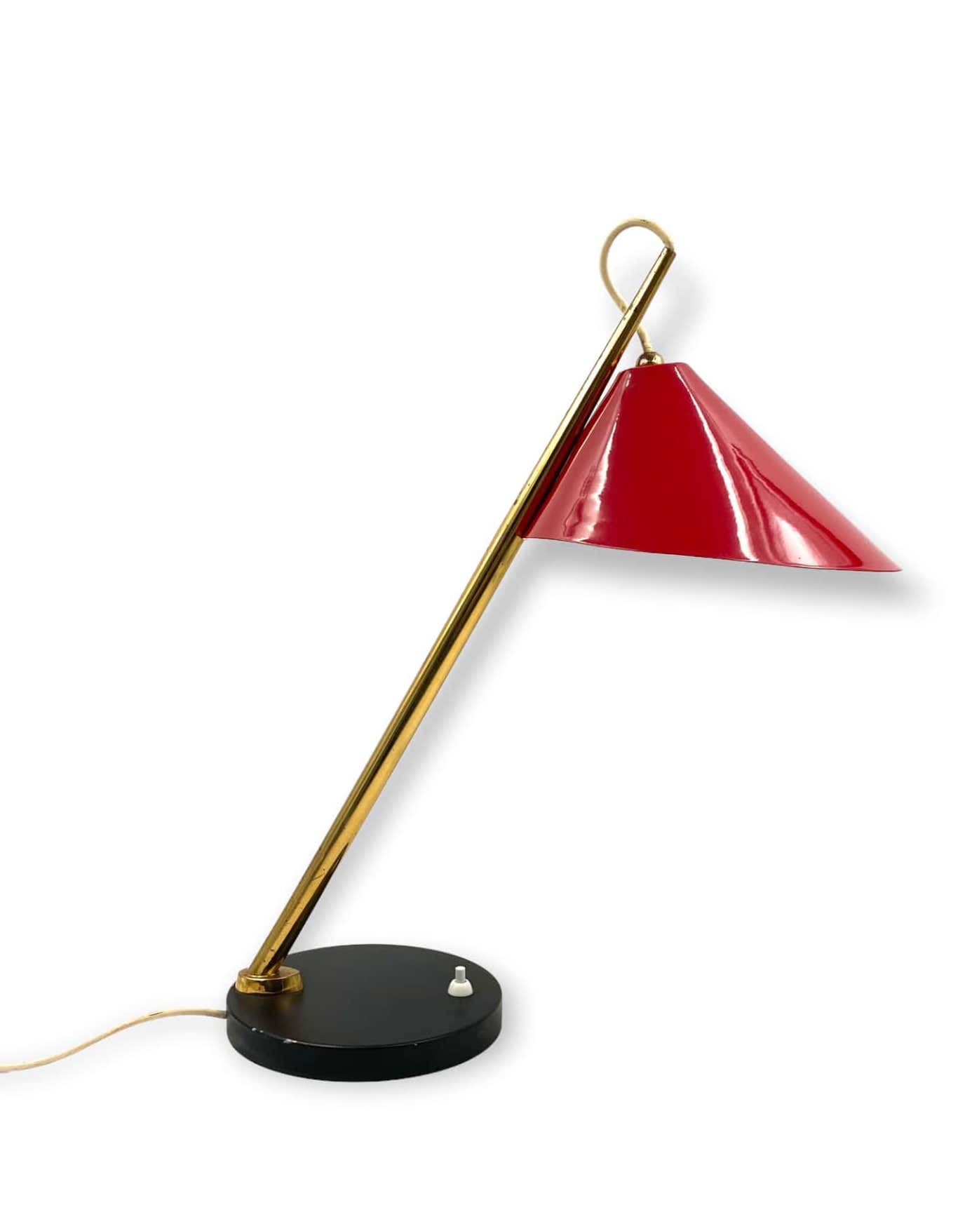 Mid-century red table lamp, Lumen Italy 1960s