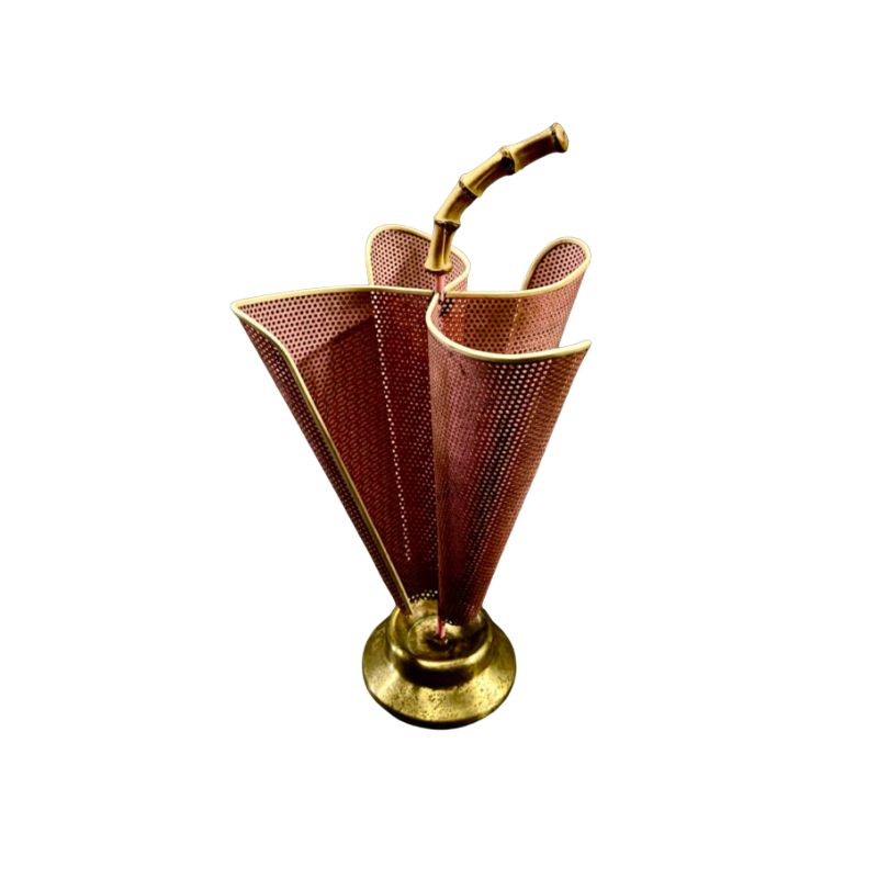 Pink Umbrella Stand with Bamboo Handle and Brass Base, 1950s