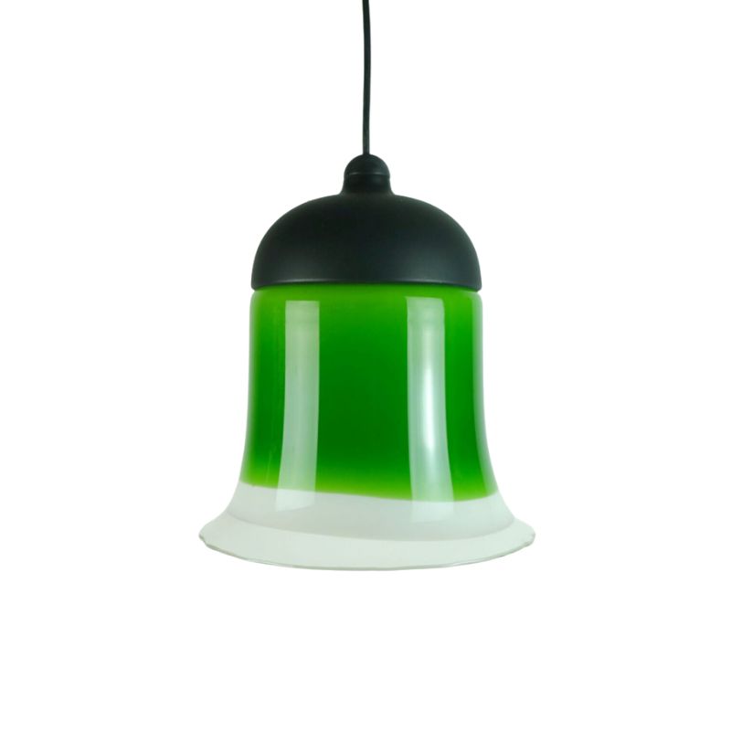 mid century PENDANT LIGHT peill & putzler 1970s green white and clear glass shade model AH 191