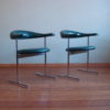 Set of 4 Steeltube Armchairs in petrol leatherette by Hans Kaufeld