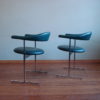 Set of 4 Steeltube Armchairs in petrol leatherette by Hans Kaufeld