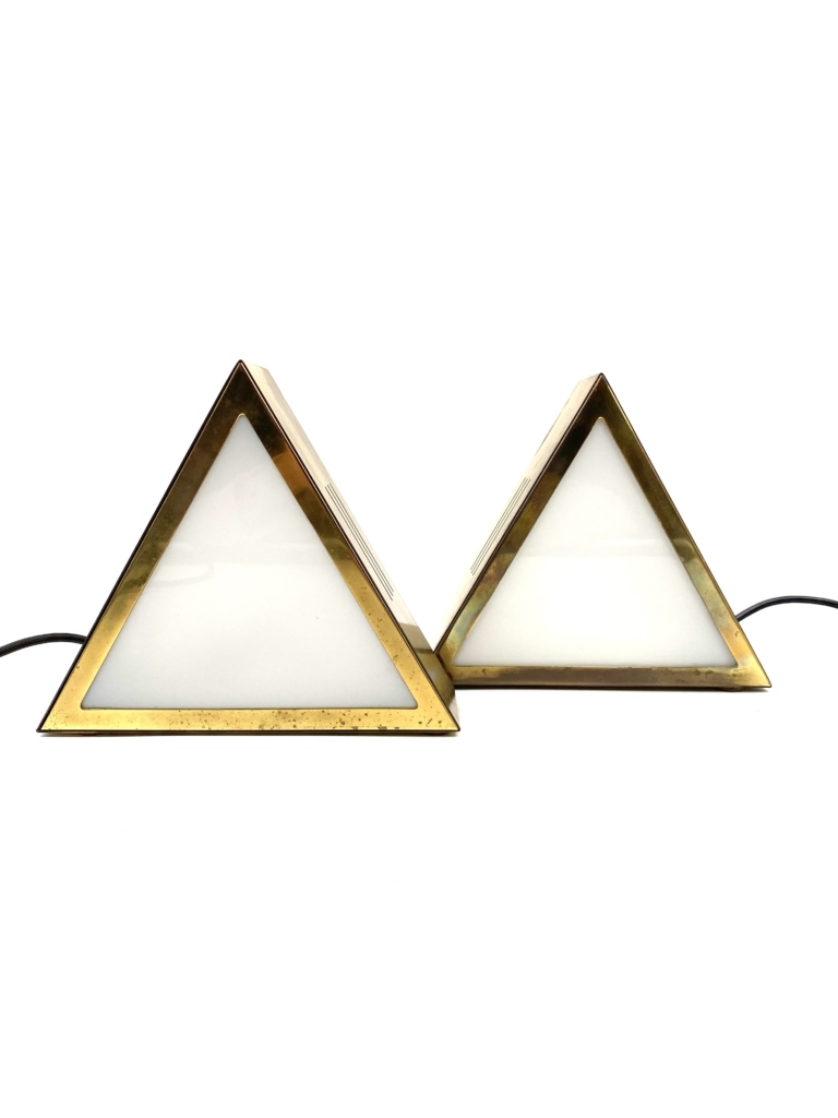 Set of 2 triangular Brass Table Lamps, Italy 1970s