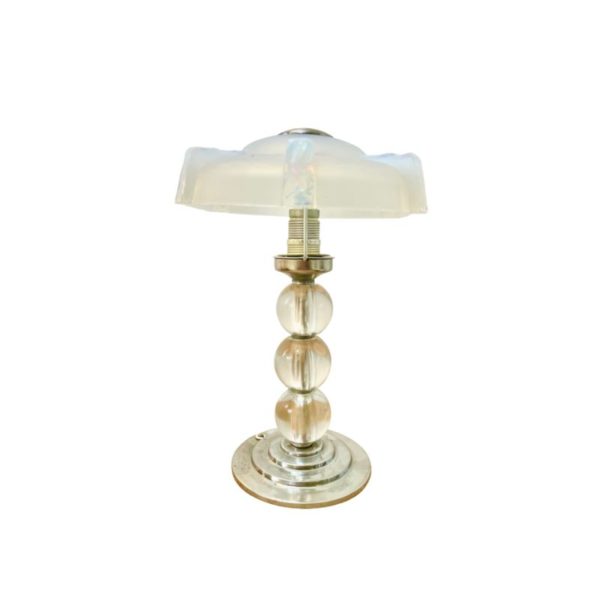 Jacques Adnet Stacked Glass Lamp with Opaline Lampshade Jacques Adnet Stacked Glass Lamp with Opaline Lampshade
