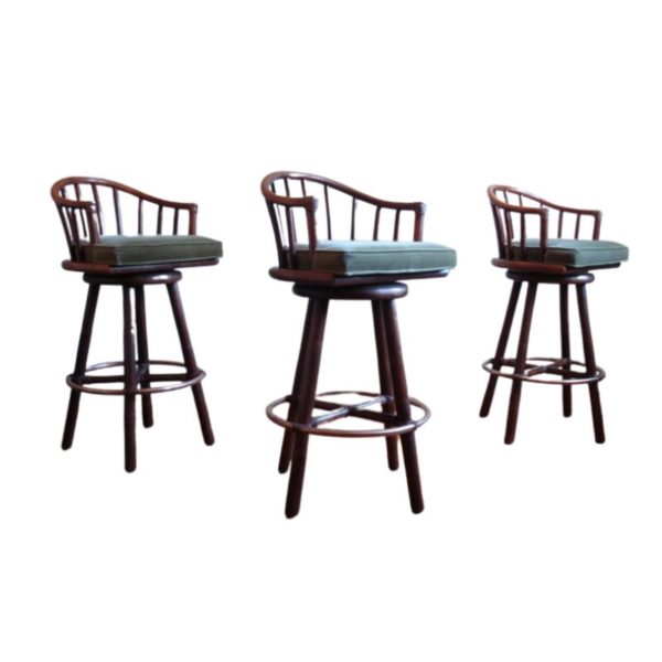 Set of 3 McGuire Vintage Rattan Barstools