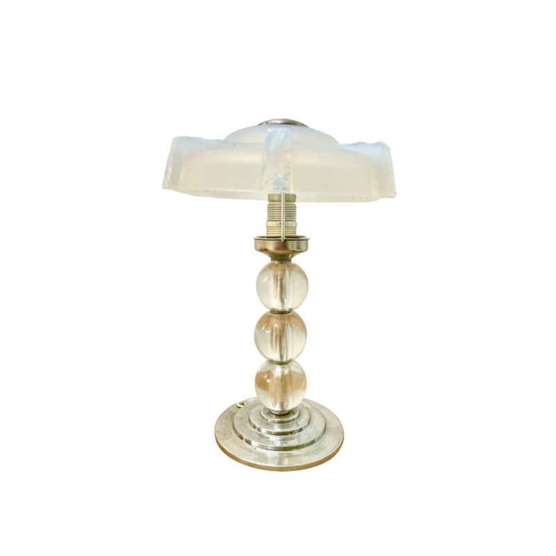 Jacques Adnet Stacked Glass Lamp with Opaline Lampshade