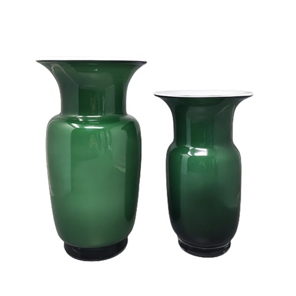 1970s Gorgeous Green Pair of Vases in Murano Glass by Carlo Nason. Made in Italy