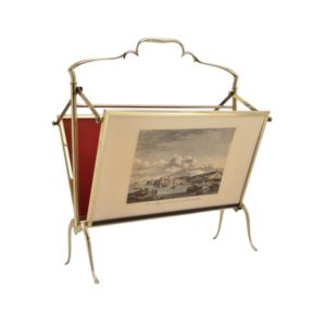 Vintage brass magazine rack, Maison Bagues, with etchings, foldable, 1940`s ca, French