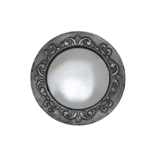 Antique Arts & Crafts convex mirror, hammered pewter, 1900`s, English