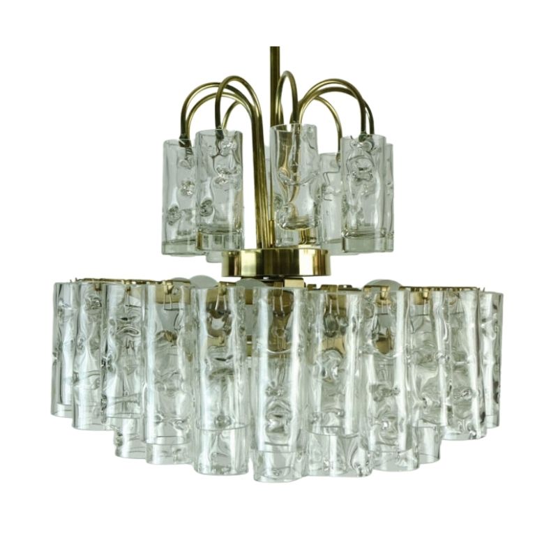4-tier doria mid century CHANDELIER with 62 glass tubes ice glass structured glass 60s hanging lamp