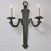 Pair verdigris bronze wall lights sconces, Maison Bagues, twin arm, Neoclassical, 1970`s ca, French