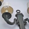 Pair verdigris bronze wall lights sconces, Maison Bagues, twin arm, Neoclassical, 1970`s ca, French