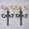 Pair verdigris bronze wall lights sconces, Maison Bagues, twin arm, Neoclassical, 1970`s ca, French