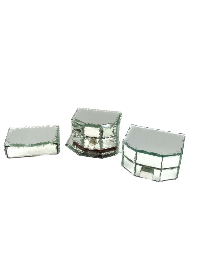 Mid-century Set of 3 mirrored Jewelry Boxes, France 1940s