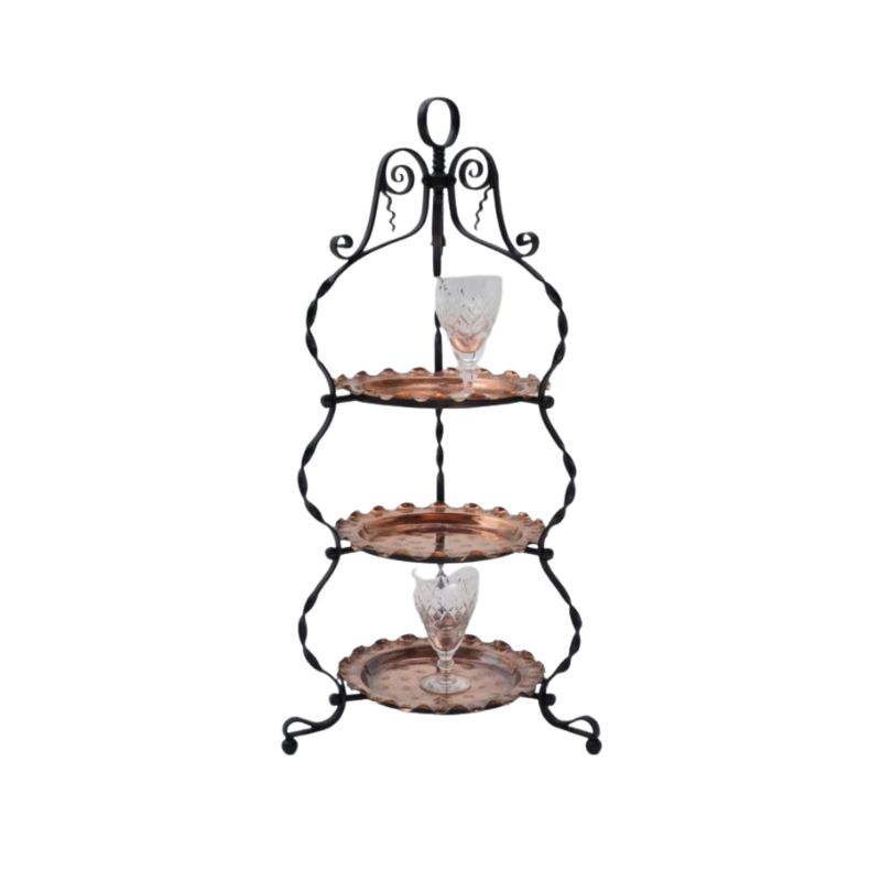 Arts & Crafts cake stand display Townshends style, iron & copper, 1900`s ca, English