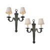 Pair verdigris bronze wall lights sconces, Maison Bagues, twin arm, Neoclassical, 1970`s ca, French