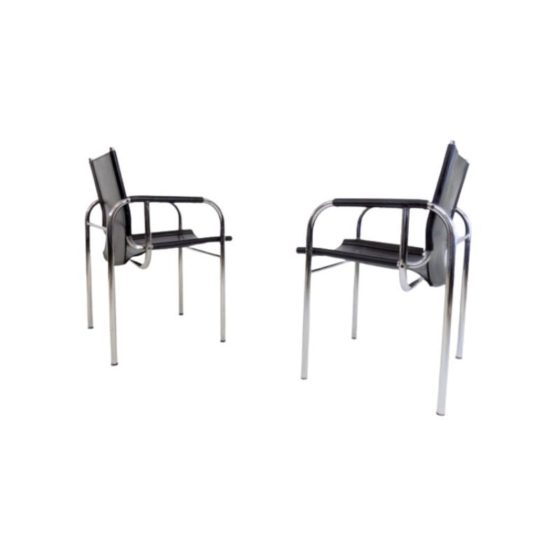 Set of 2 Strässle HE leather lounge chairs by Hans Eichenberger