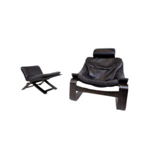 Nelo Kroken leather chair with ottoman by Ake Fribytter