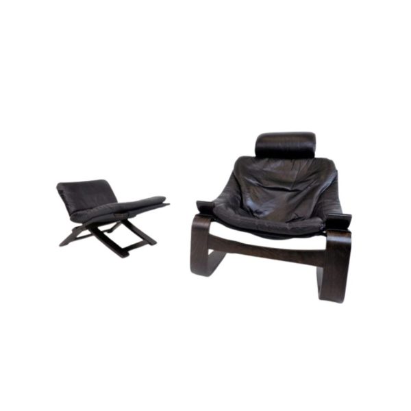 Nelo Kroken leather chair with ottoman by Ake Fribytter