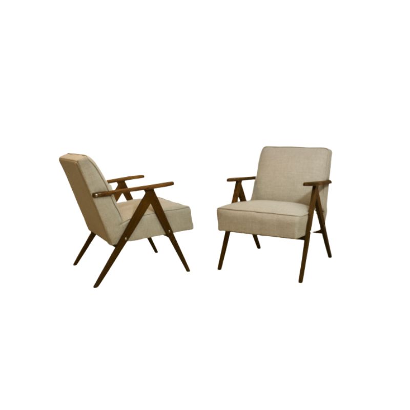 Pair of vintage 60’s design oak armchairs. Ref / Amber.