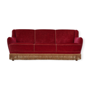 1970s, Danish vintage 2 seater "Banana" sofa, cherry-red velour, original very good condition.