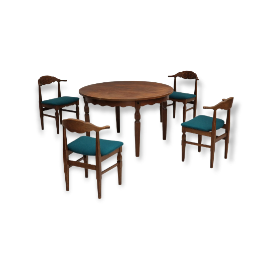 1960s, Danish design by Henning Kjærnulf, set of table and four chairs.