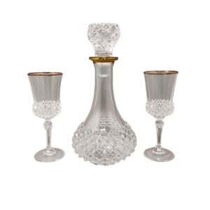 1960s Gorgeous Crystal Decanter with 2 Crystal Glasses. Made in Italy