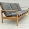70s, Danish design, renovated 3 seater sofa, patinated linen furniture fabric, oak wood.