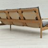 70s, Danish design, renovated 3 seater sofa, patinated linen furniture fabric, oak wood.