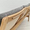70s, Danish design, renovated 3 seater sofa, patinated linen furniture fabric, oak wood.