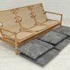70s, Danish design, renovated 3 seater sofa, patinated linen furniture fabric, oak wood.