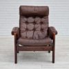 1970s, Scandinavian adjustable lounge chair, brown leather, oak wood.