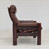 1970s, Scandinavian adjustable lounge chair, brown leather, oak wood.