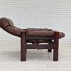 1970s, Scandinavian adjustable lounge chair, brown leather, oak wood.